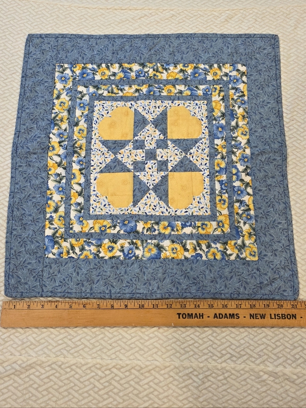 Blue and Yellow Floral Quilt Accent Wall Hanging